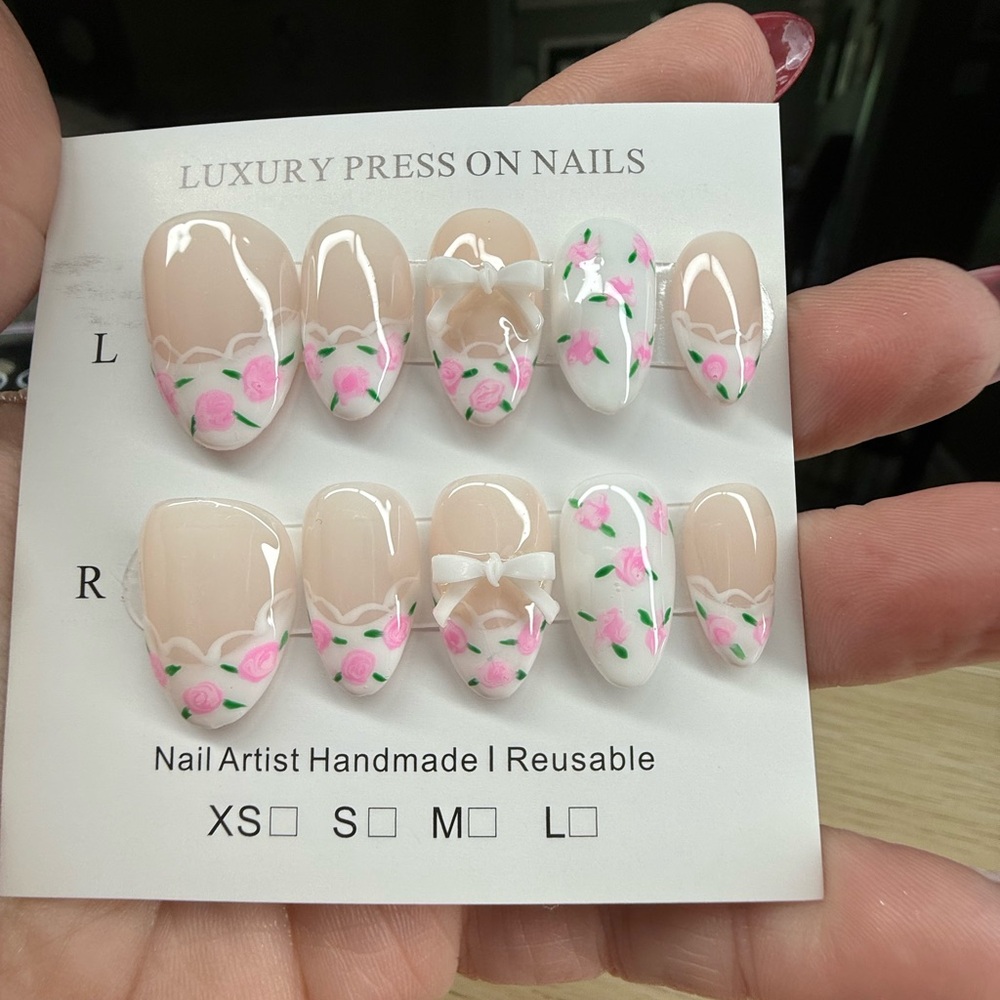 Luxury Press On Nails with Pink Floral Design